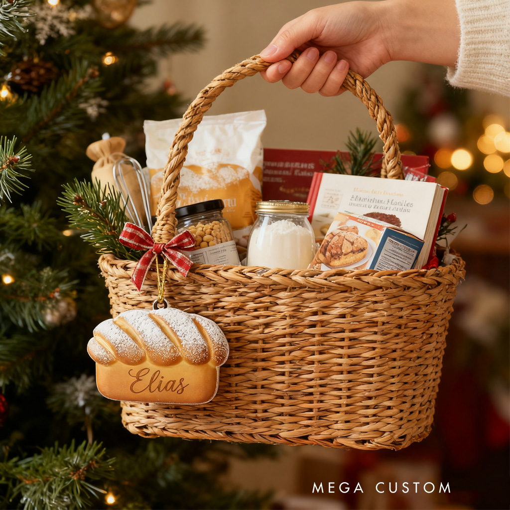 Personalized Bread Loaf Christmas Ornament 2D Acrylic Tree Hanging Decor Food Lover Hanging Ornament Gift For Baker Baking Lover Christmas Gift