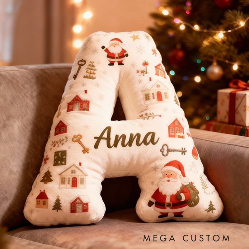 Personalized Christmas Initial Pillow Graphic 3D Print Custom Name Pillow Holiday Gift Cozy Home Accent Soft Cushion Gift for Kids Family Housewarming Gift