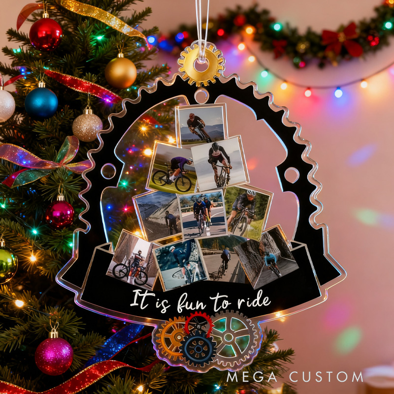 Personalized Custom Photo Gifts Christmas Ornament Christmas Decoration Cycling Ornament Holiday Xmas Gift for Racing Biker Riding Lovers