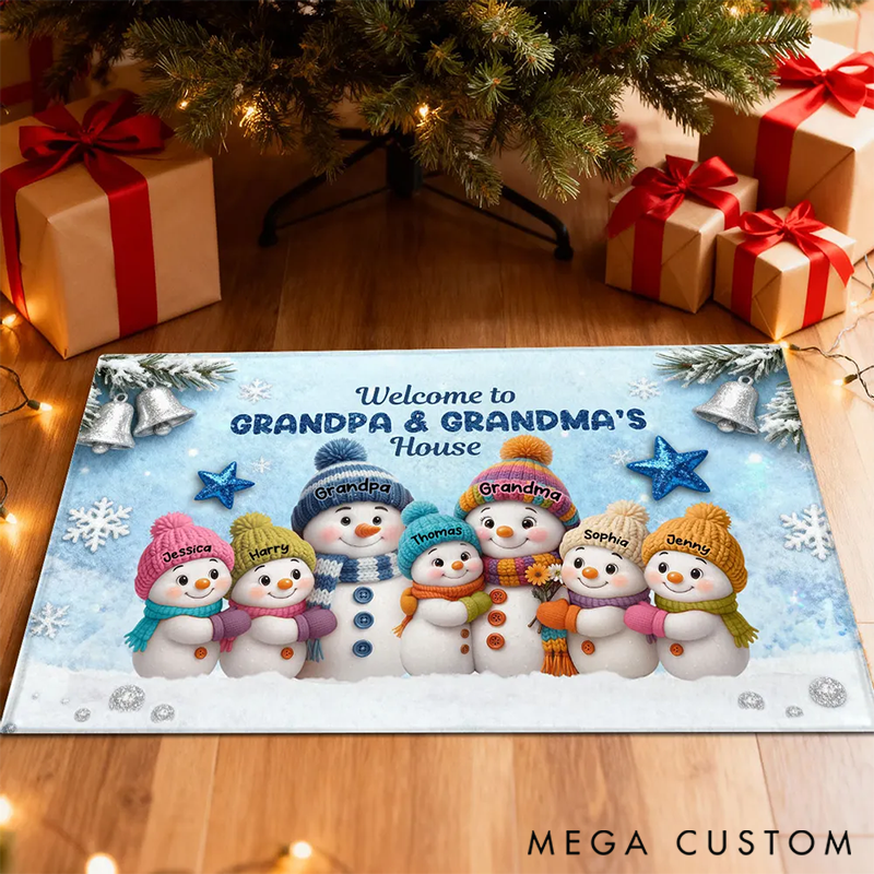Personalized Christmas Snowman Welcome to Grandma Grandpa House Doormat
