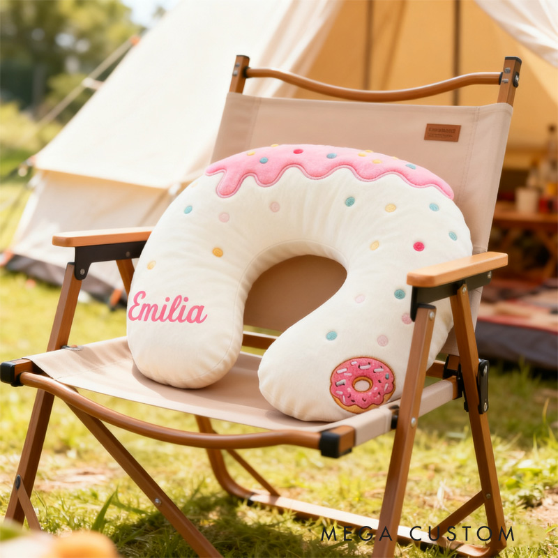 Personalized Donut U-Shaped Pillow with Custom Name for Baking Lovers Dessert Lover Travelers Gift