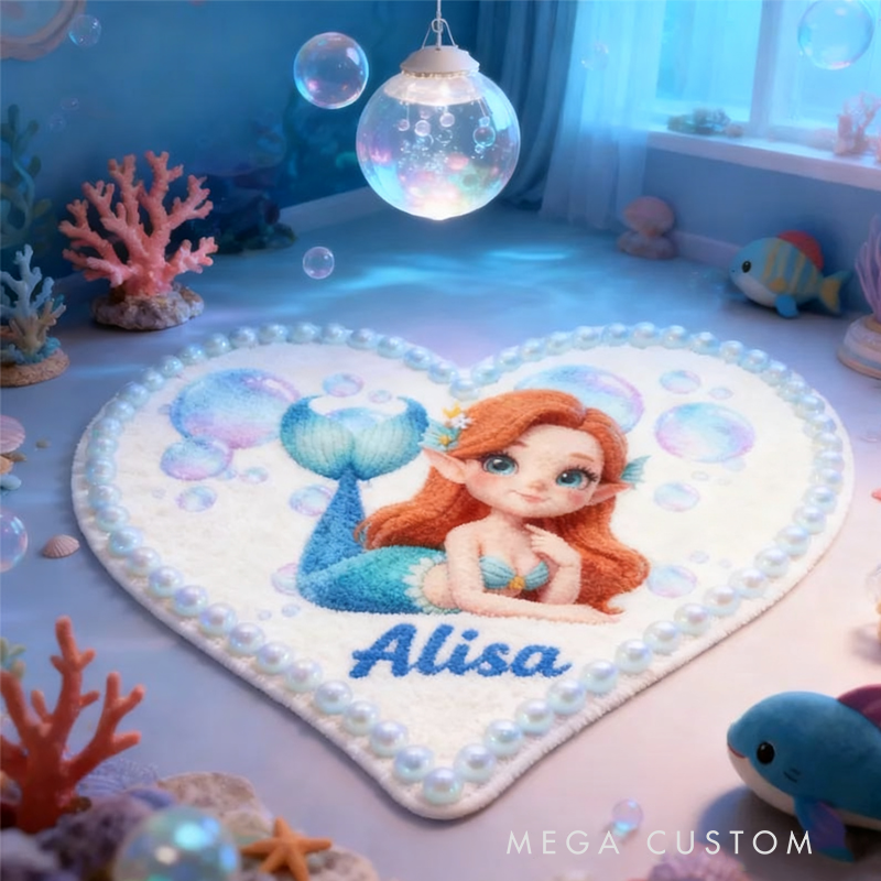 Personalized Cartoon Mermaid with Name Soft Rug Christmas Gift for Kids Rug Birthday Gifts for Kids