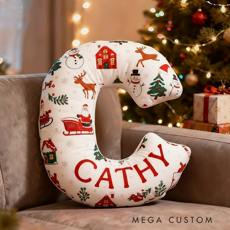 Personalized Christmas Initial Pillow Custom Name Pillow Holiday Gift Cozy Home Accent Soft Cushion Gift for Kids Family Housewarming Gift