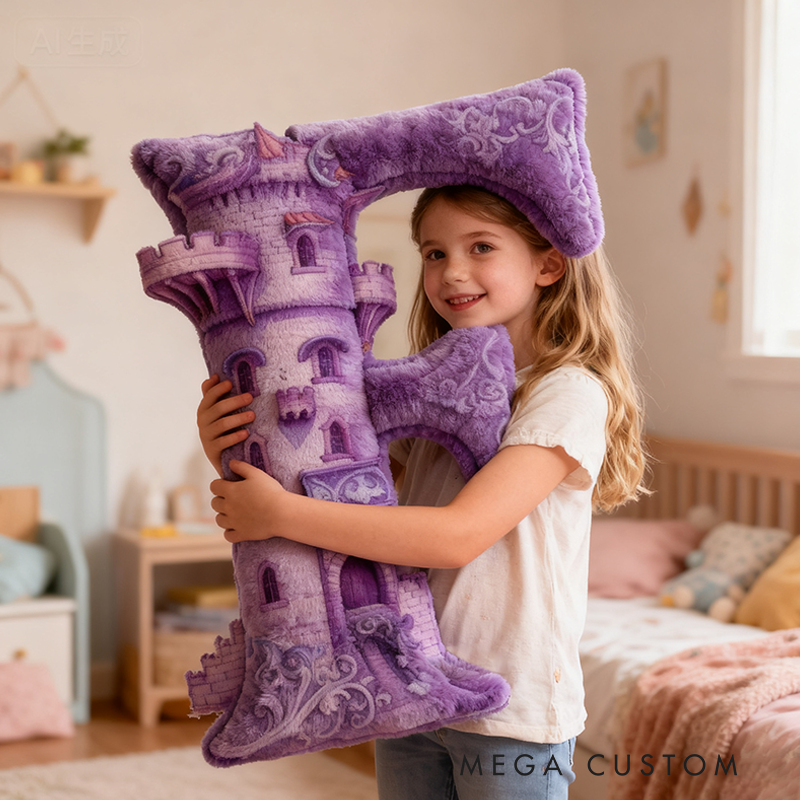 Personalized Fairy Tale Letter Castle Pillow Purple Fantasy Design and Enchanted Kingdom Style Graphic 3D Print Pillow Christmas Gift
