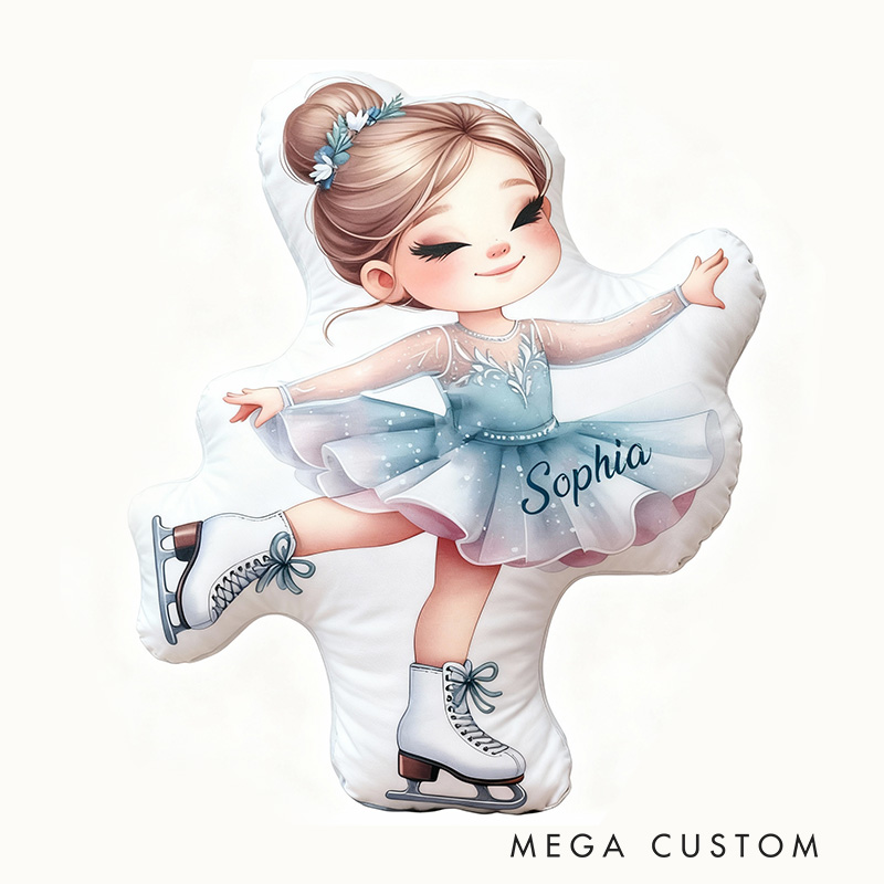 Personalized Graphic 3D Print Ice Skating Blue Girl Shaped Pillow for Ice Skate Lovers Pillow Christmas Gift for Kids