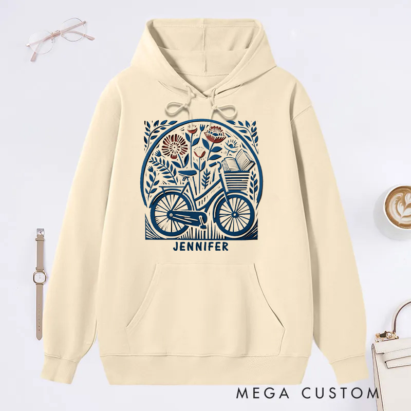 Personalized Hoodie Floral Book Lover Reading Gift Cyclist Hobbyist Bike Rider Hoodie Bicycle Lovers