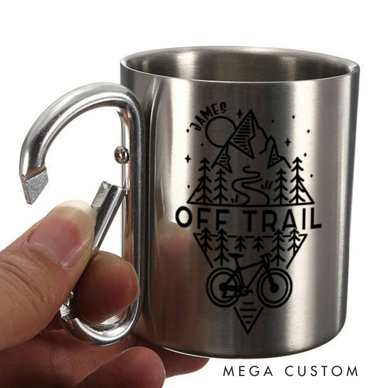 PersonalizedOff Trail Bike Biking Mountain Riding Escape Hiking Carabiner Travel Holiday Camping Stainless Steel Mug Adventure Coffee Cup Tea Mug Gift Birthday for Cycling Riding Lovers