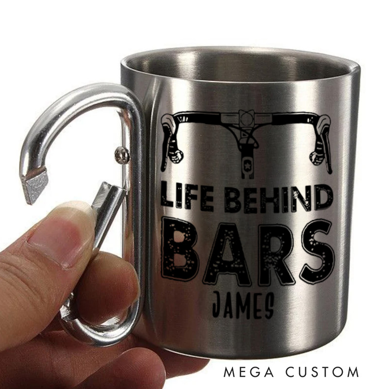 Personalized Riding Escape Hiking Carabiner Life Behind Bar Travel Holiday Camping Stainless Steel Mug Adventure Coffee Cup Tea Mug Gift Birthday for Cycling Riding Lovers