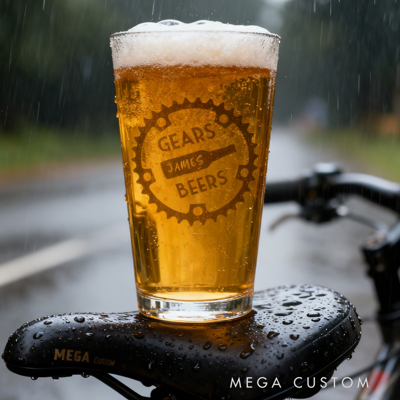 Personalized Beers and Gears Pint Glass Bicycle Glass Bike Glasses Cycle Race Cycling Gifts Men Fathers Day Bike Gifts for Cycling Lovers