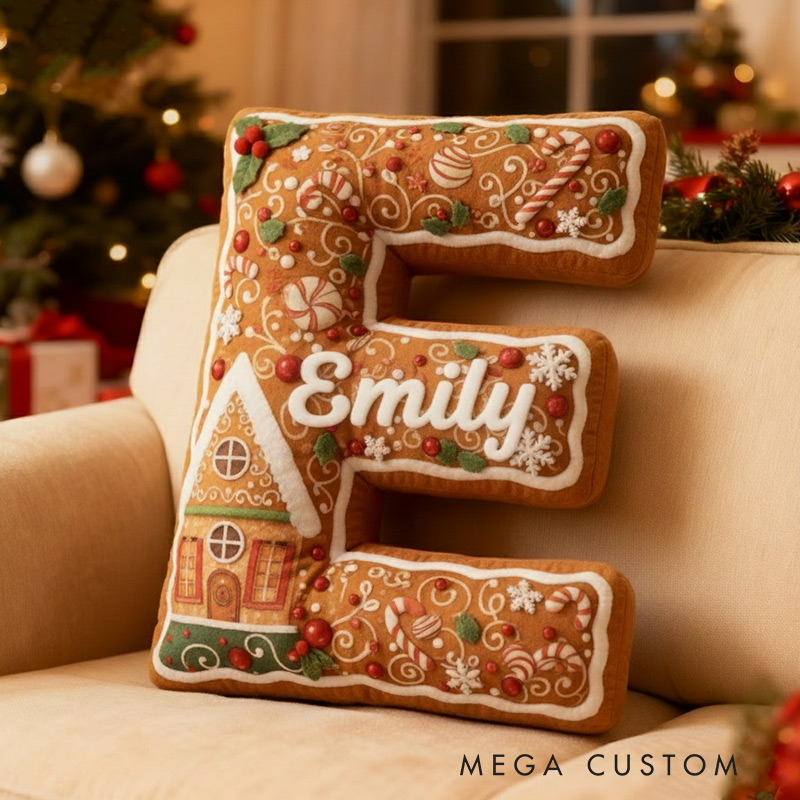 Personalized Initial Pillow Gingerbread House Custom Name Christmas House Pillow Gift for Kids Family Housewarming Gift