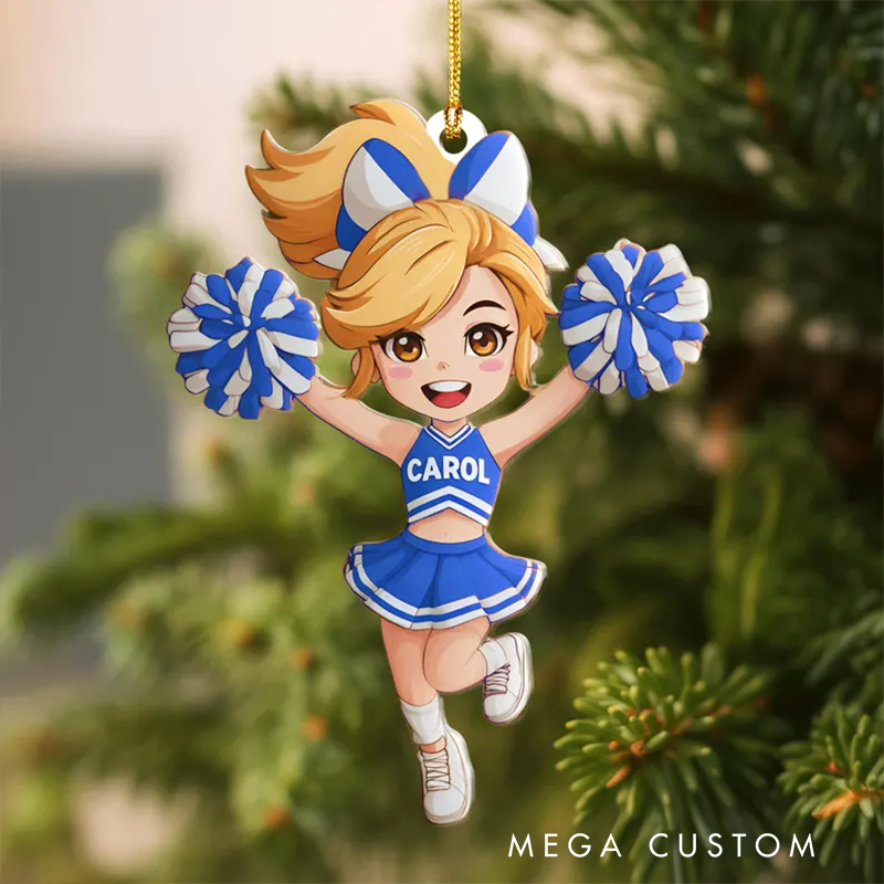 Personalized Acrylic Cheerleader Christmas Ornament with Custom Name and Colors