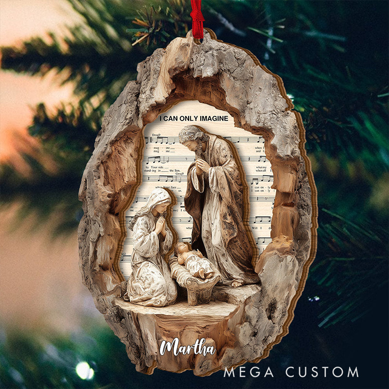 Personalized I Can Only Imagine Nativity Acrylic Ornament with Name Nativity Scene within Tree Hollow Ornament Baby Jesus Virgin Mary Joseph Xmas Gift