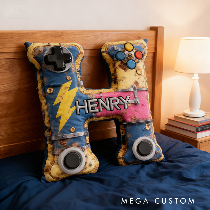 Personalized Graphic 3D Print Steampubnk Controller Alphabet Shaped Pillow for Game Lovers Initial Pillow Christmas Gift for Kids