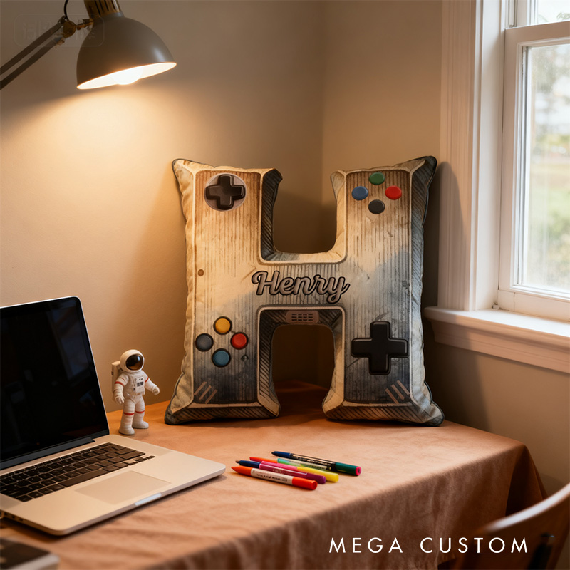 Personalized Graphic 3D Print Metal Controller Alphabet Shaped Pillow for Game Lovers Initial Pillow Christmas Gift for Kids