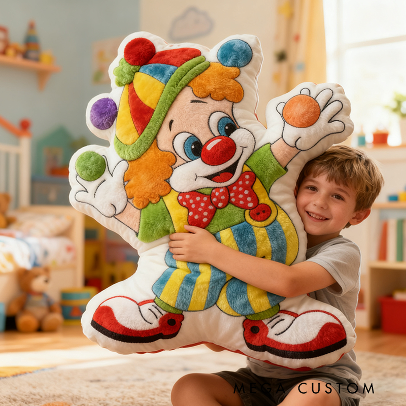 Personalized Colorful Cartoon Clown Christmas Gift Pillow Fun Circus Style with Vibrant Balloons Perfect for Kids' Room Decor