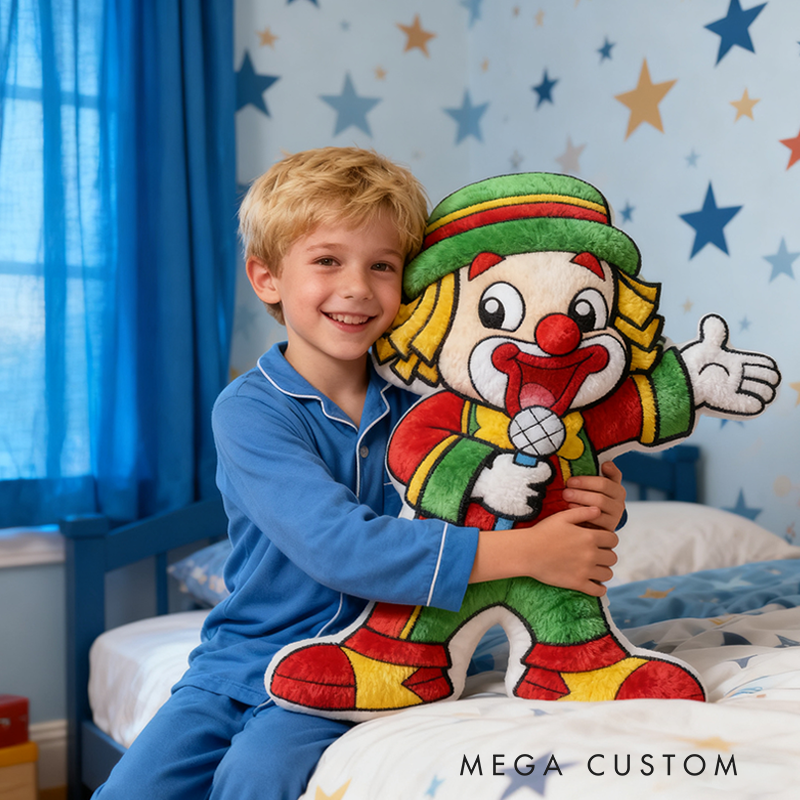 Personalized Cheerful Circus Clown Christmas Gift Pillow Vibrant Plush Toy with Red Hair Colorful Hat and Fun Pom-Pom Details for Kids' Room Decor