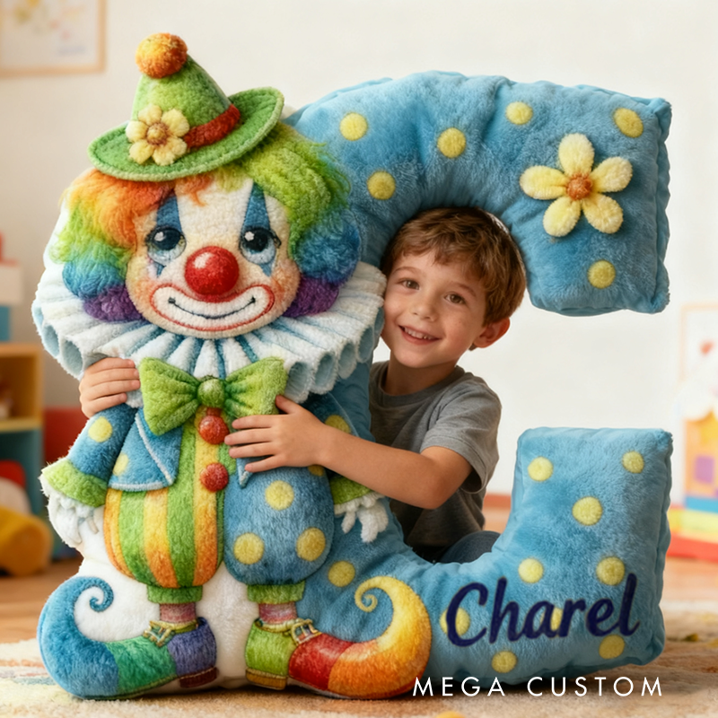 Personalized Clown Themed Custom Letter and Name Christmas gift Pillow Soft Decorative Graphic 3D Print Pillow for Kids