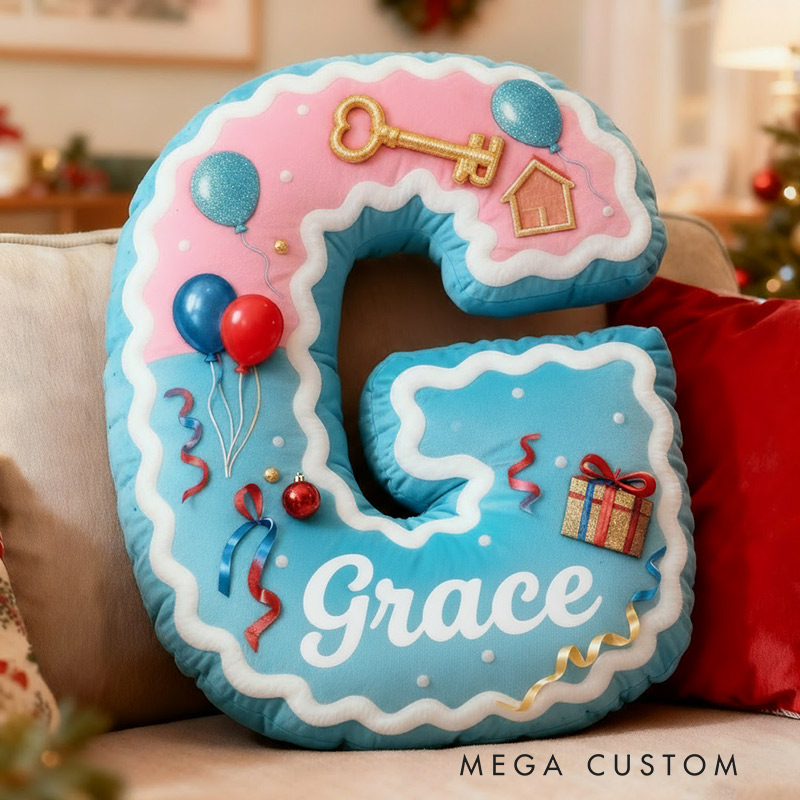 Personalized Initial Pillow Graphic 3D Print Custom Name Pillow Gift for Kids Family Housewarming Gift