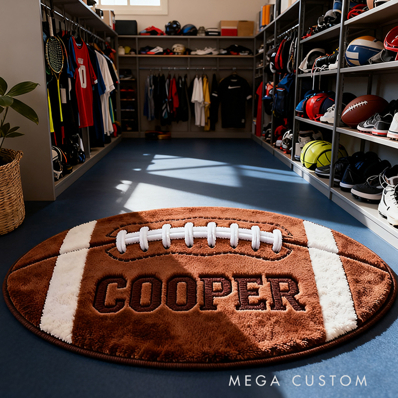 Personalized Football Shaped Rug with Custom Name for Football Fans