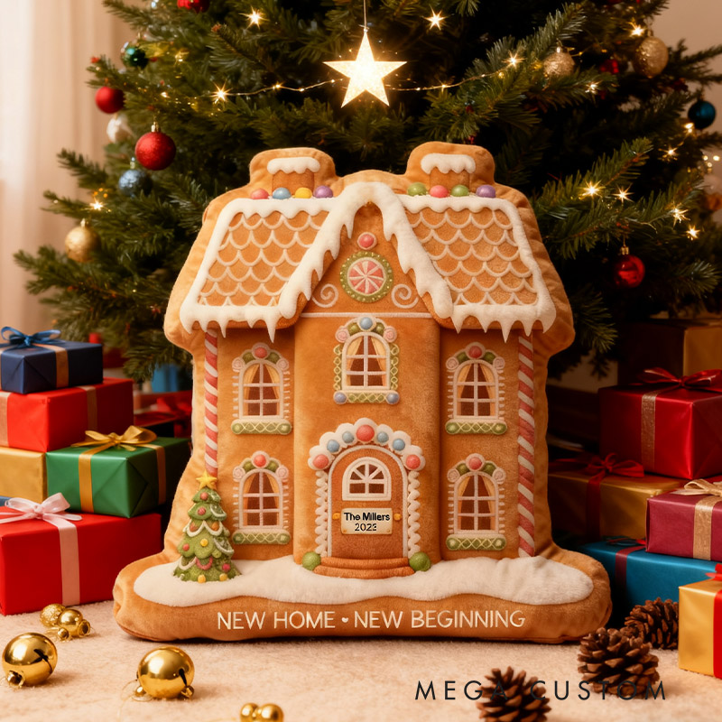 Personalized Gingerbread House Pillow Graphic 3D Print Custom Family Name New Home Gift Housewarming Gift