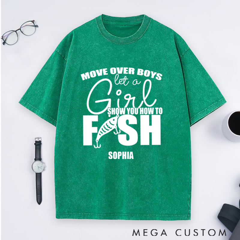 Personalized Fishing Custom Name T-Shirt Funny Move Over Boys Sweatshirt Soft Cotton Perfect Gift for Female Fishing Enthusiasts