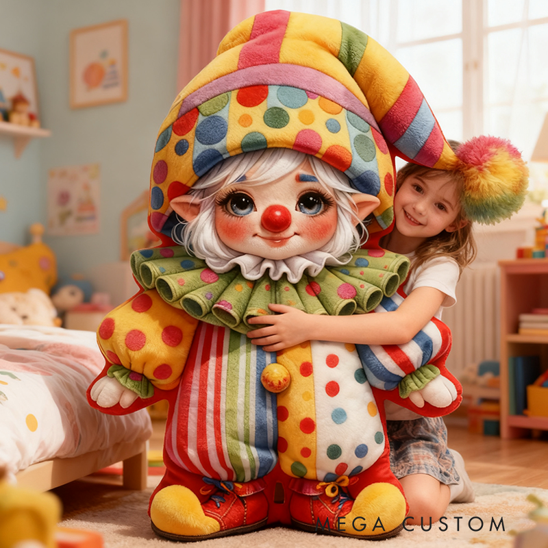 Personalized Christmas Gift Cheerful Circus Clown Pillow Vibrant with Fun Pom-Pom Details for Kids' Room Decor