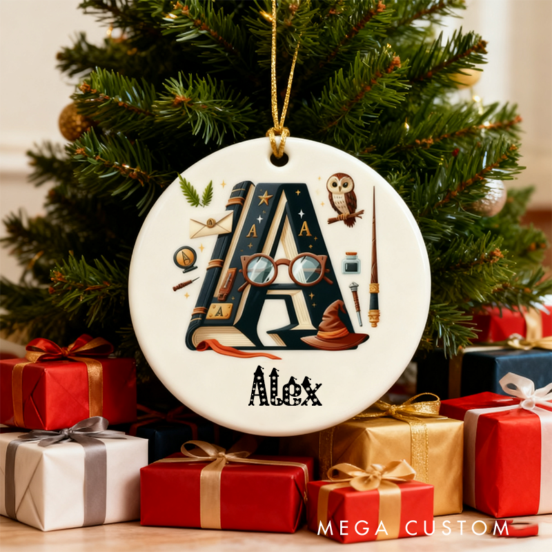 Personalized Wizard Themed Initial Personalized Christmas Tree Ornament Yearly Name Ornament Kids Gift Keepsake Holiday Ornamen