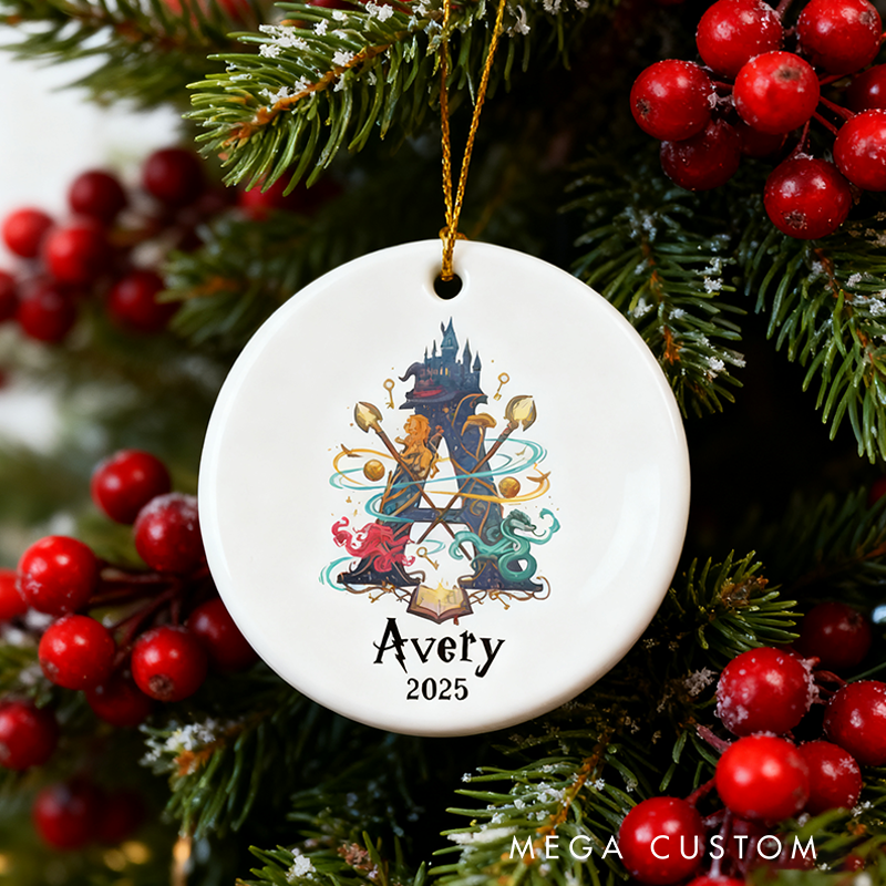 Personalized Wizard Ornament Monogram Christmas Ornament Wizard Inspired Ornament Magic Wizard Ornament for Kids Wizard Fantasy Ornament for Girls