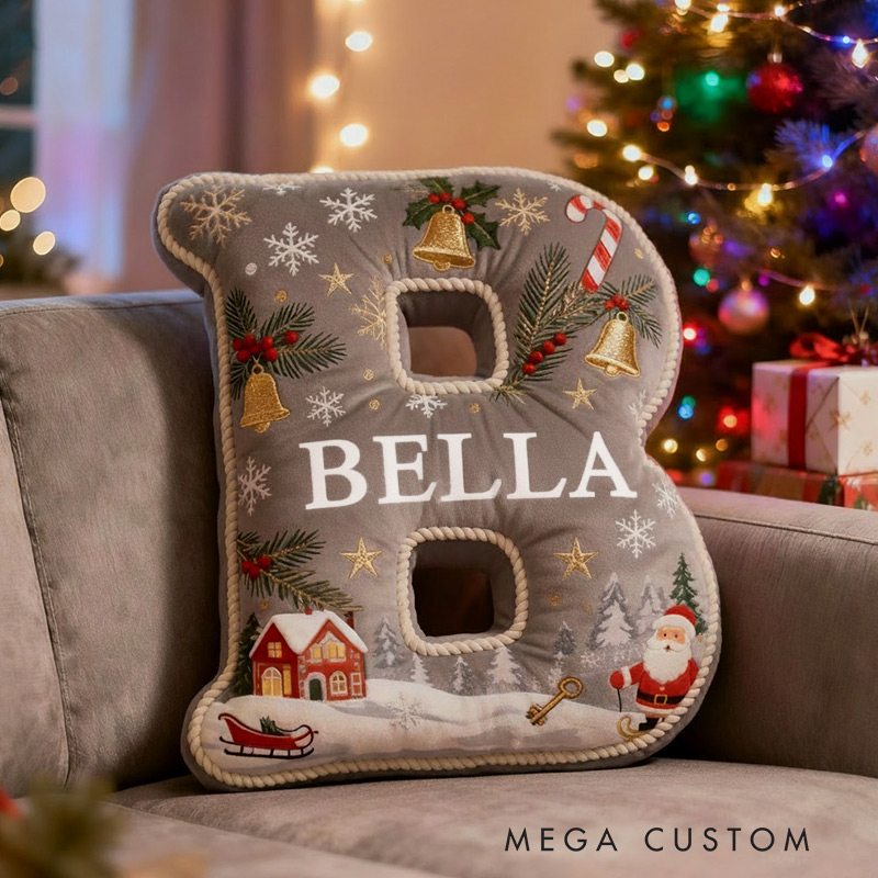 Personalized Christmas Initial Pillow Graphic 3D Print Custom Name Pillow Festive Holiday Decor Cozy Home Accent Soft Cushion Housewarming Gift for Family and Kids 
