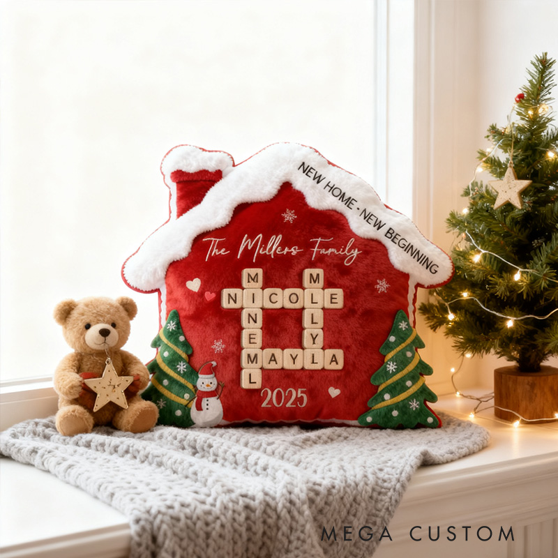 Personalized Family Crossword Puzzle Pillow Custom Family Christmas Pillow Family with Pet Pillow Christmas Gifts for Family Housewarming