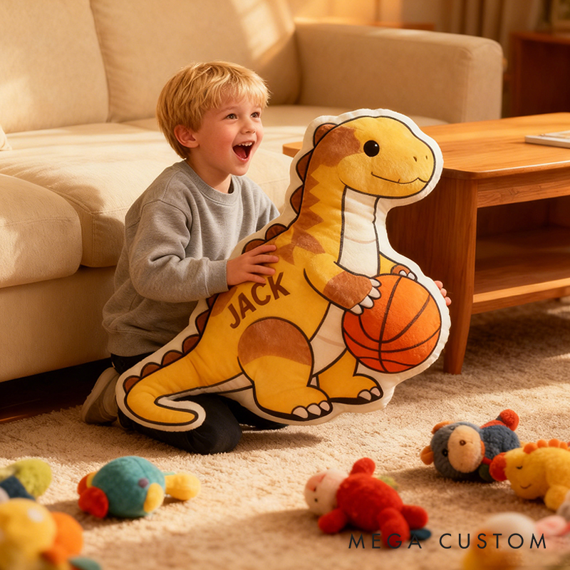 Personalized Dinosaur Basketball Pillow with Custom Name for Kids and Sports Fans