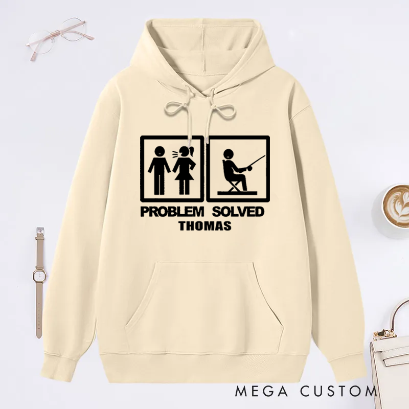 Personalized Fishing Hoodie Funny Problem Solved Fishing Sweatshirt Custom Name Perfect Gift for Fishing Lovers and Outdoor Enthusiasts