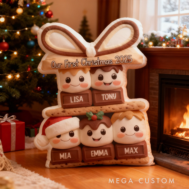 Personalized Family Christmas Pillow Custom S’mores Pillow with Names Housewarming Gift Christmas Gift 
