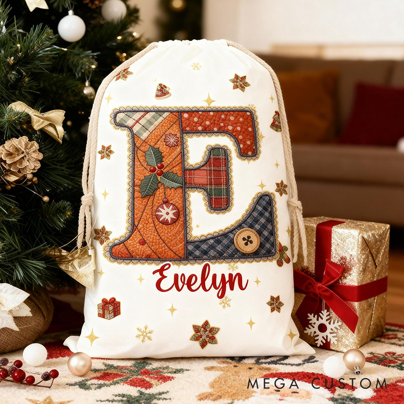 Personalized Christmas Santa Sack Featuring Basketball and Name Initial for Kids