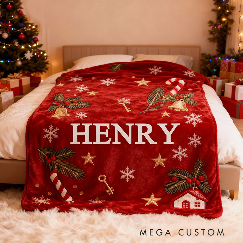 Personalized Christmas Blanket Graphic 3D Print Custom Name Blanket Holiday Gift Cozy Home Accent Soft Blanket Gift for Kids Family