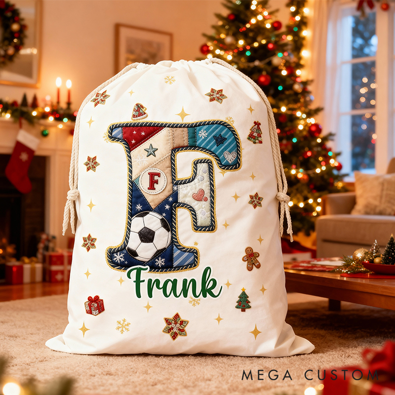 Personalized Santa Sack with Soccer Design and Custom Name for Kids