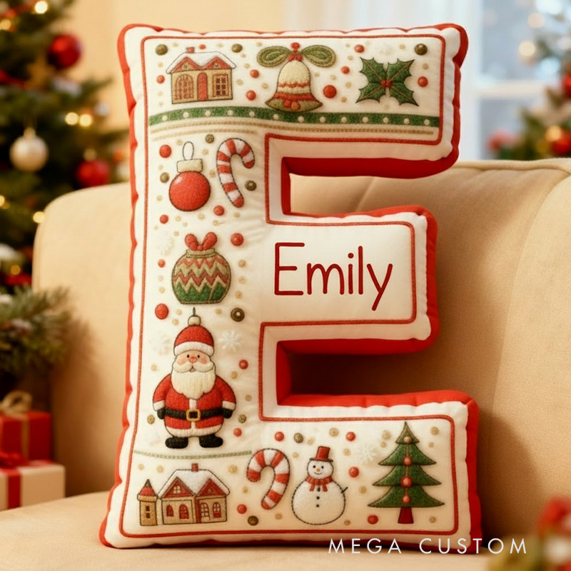 Personalized Christmas Initial Pillow Graphic 3D Print Custom Name Pillow Festive Holiday Decor Housewarming Gift for Family and Kids