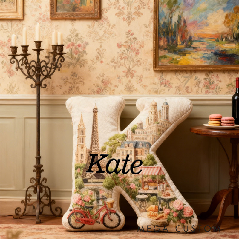 Personalized Parisian Escape Initial Pillow Graphic 3D Print Pillow for Travel Lovers