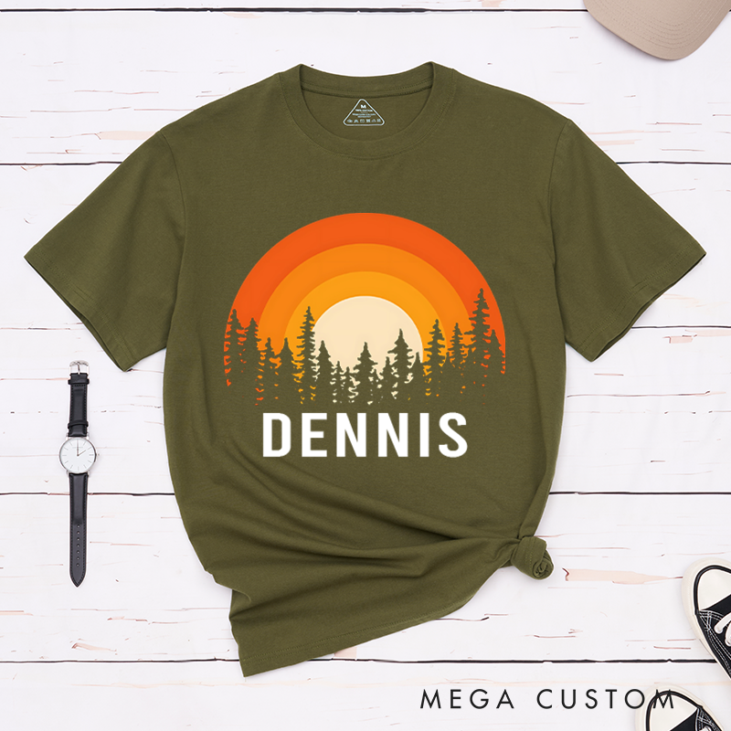 Personalized Sunset Over the Forest T-Shirt Adventure Is Calling Shirt Gift for Hiking Outdoors 