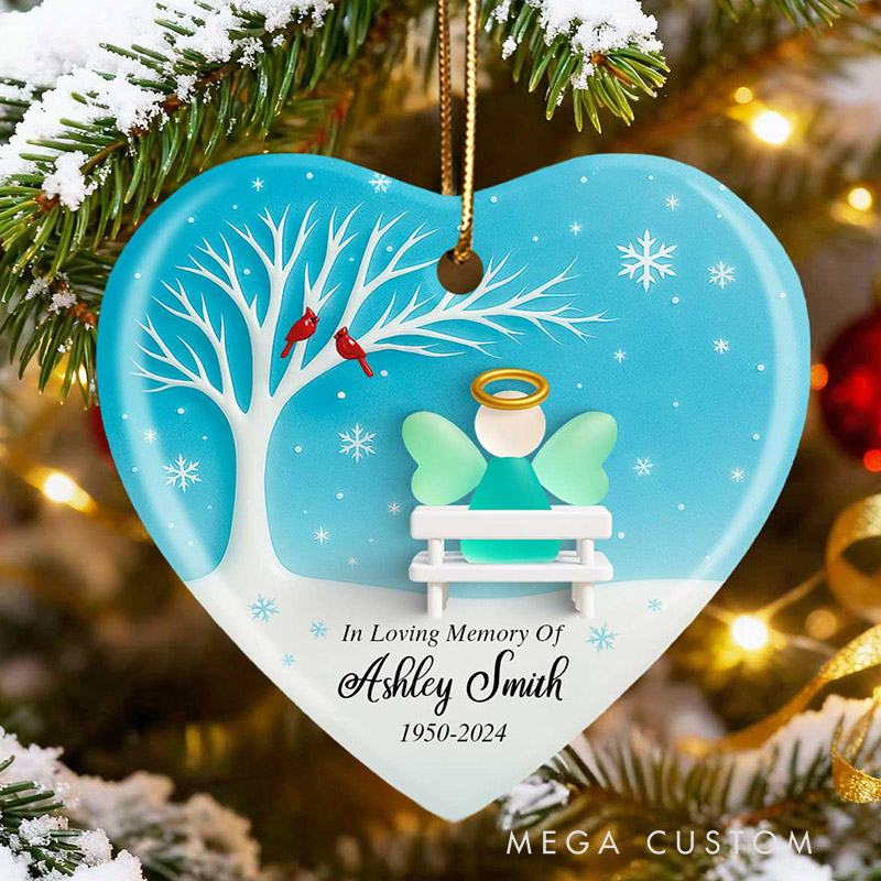 Personalized Ceramic Ornament Angel Memorial Sea Glass Effect Christmas Sympathy Gift for Family Memorial Keepsake 