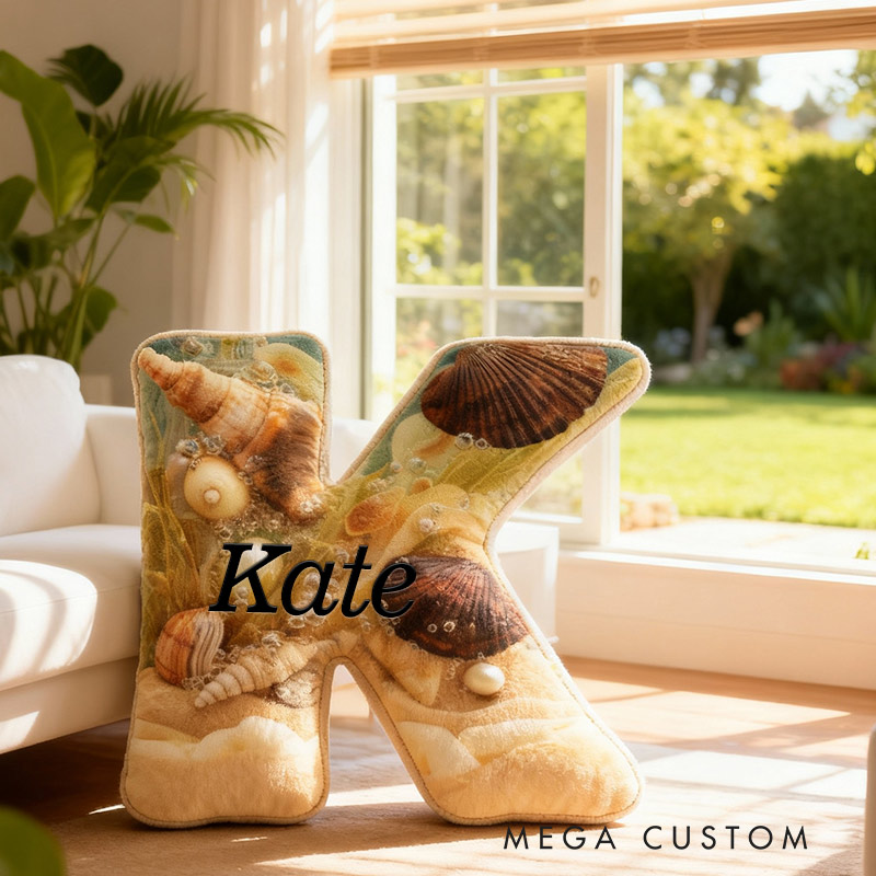 Personalized Seashell Dream Initial Pillow Graphic 3D Print Pillow for Travel Lovers