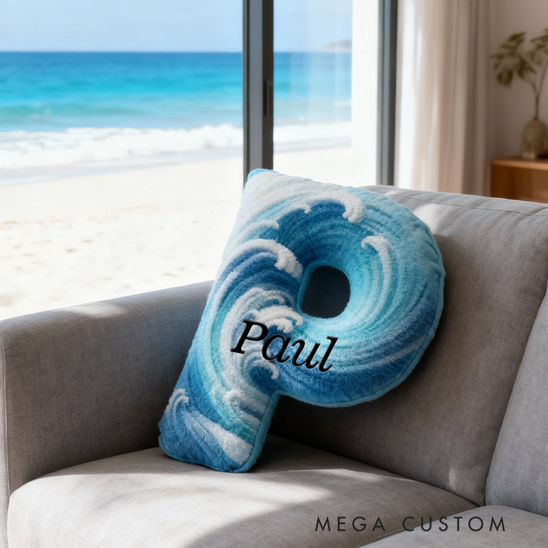 Personalized Ocean Breeze Initial Pillow Graphic 3D Print Pillow for Travel Lovers