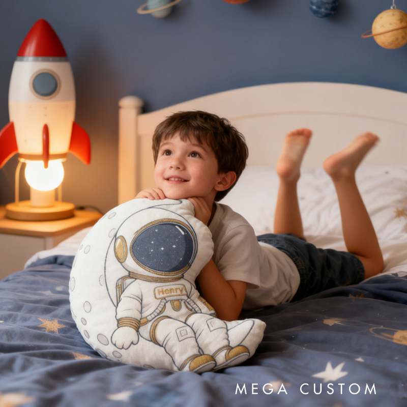Personalized Astronaut Moon Kid Pillow Custom Name Space Enthusiasts Kid Pillow Gift for Astronomy Lovers