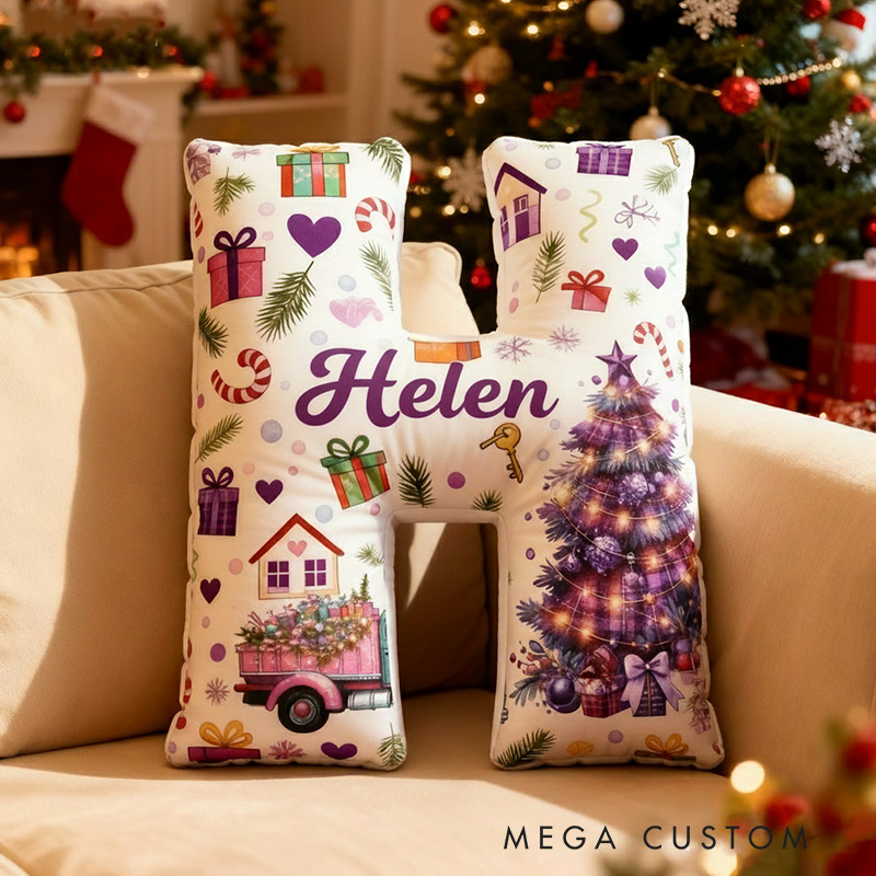 Personalized Christmas Initial Pillow Graphic 3D Print Christmas Custom Name Pillow Festive Holiday Pillow Housewarming Gift Family Gift 