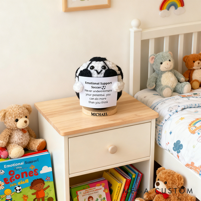 Personalized Crochet Soccer Ball Plush with Custom Name and Encouraging Quote Cheer Up Gift For Soccer Ball Team Player