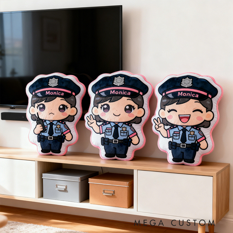 Personalized Female Police Officer Shaped Pillow Custom Name Cushion Choose Character Style Gifts