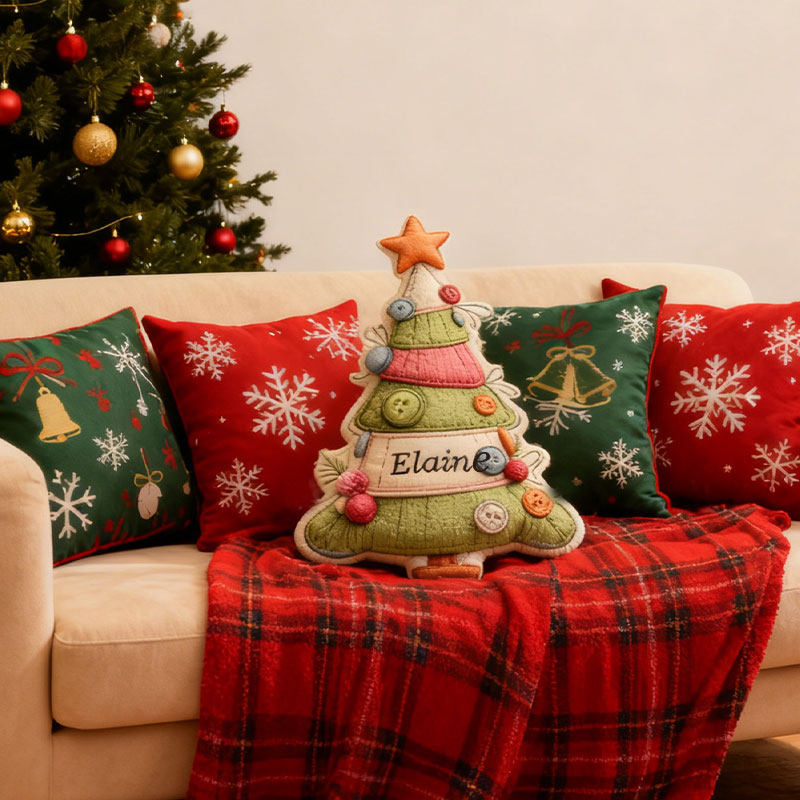 Personalized Festive Knit Christmas Tree Pillow Graphic 3D Print Custom Name Pillow for Crocheting Lovers