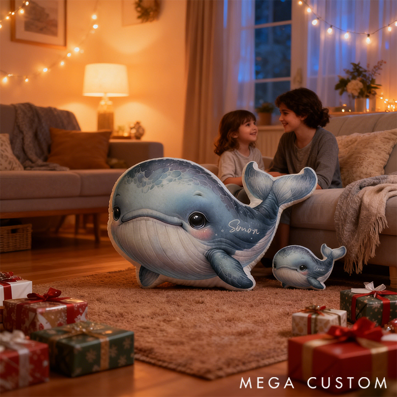 Personalized Graphic 3D Print Name Pillow with a Cute Whale Design Perfect Gift for Family