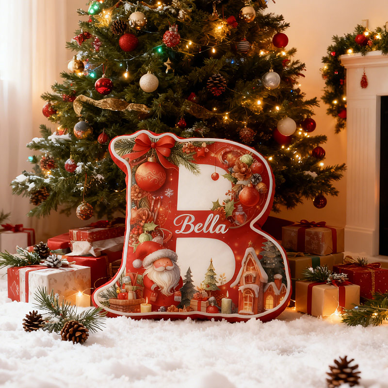 Personalized Christmas Initial Pillow Graphic 3D Print Custom Name Pillow Festive Holiday Pillow Housewarming Gift Family Gift 