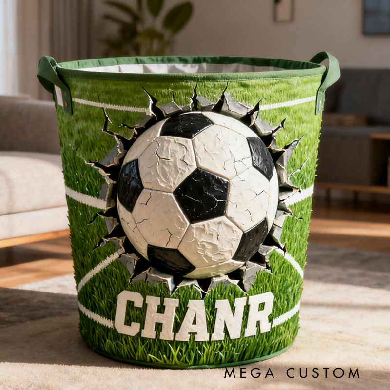 Personalized Soccer Storage Basket with Custom Name and Dynamic Design for Soccer Fans